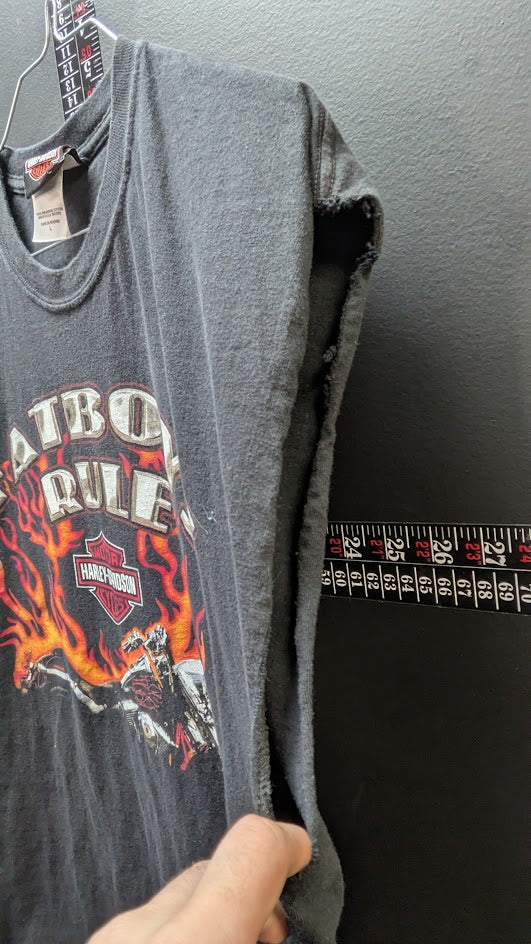Harley-Davidson Chicago Illinois "Fat Boys Rule" Cut-Off Sleeveless Shirt