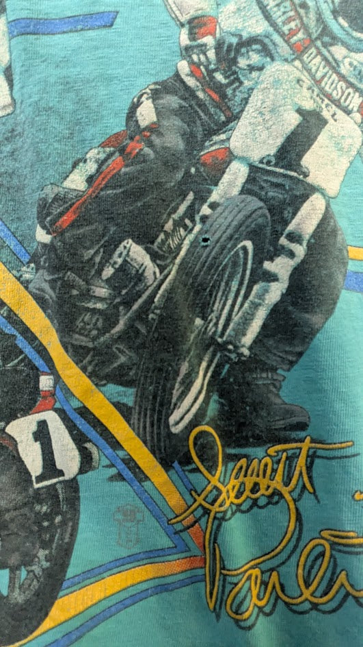 Vintage Harley-Davidson Racing Scott Parker T-Shirt Large 90s Hanes Beefy-T