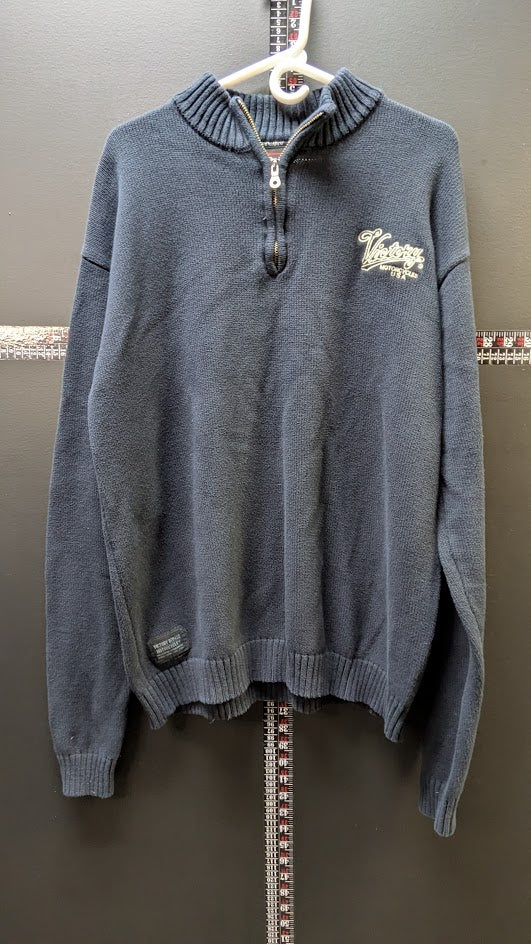 Victory Motorcycles Quarter-Zip Knit Sweater – Men's 2XL Navy Blue