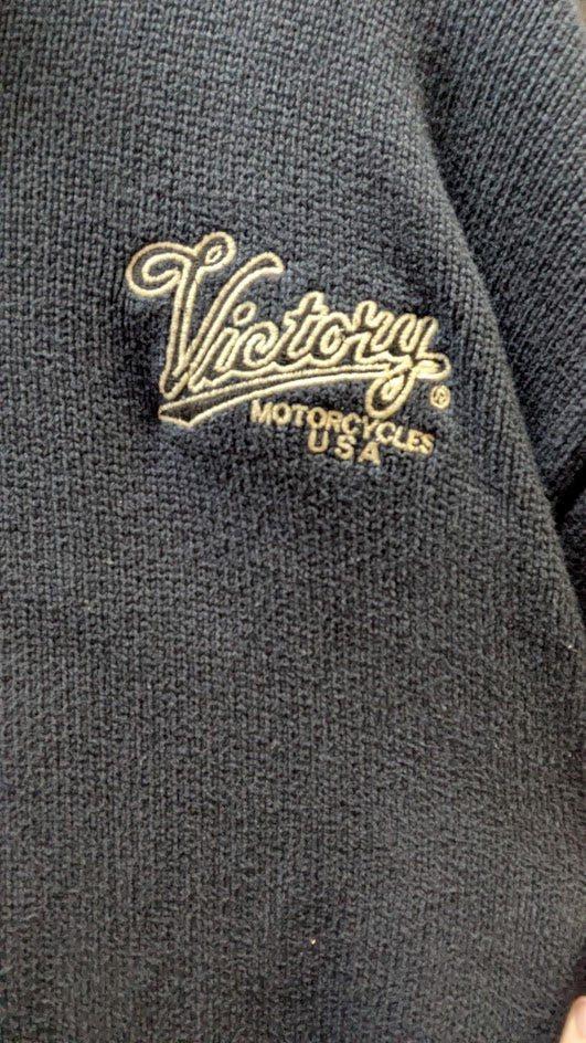 Victory Motorcycles Quarter-Zip Knit Sweater – Men's 2XL Navy Blue