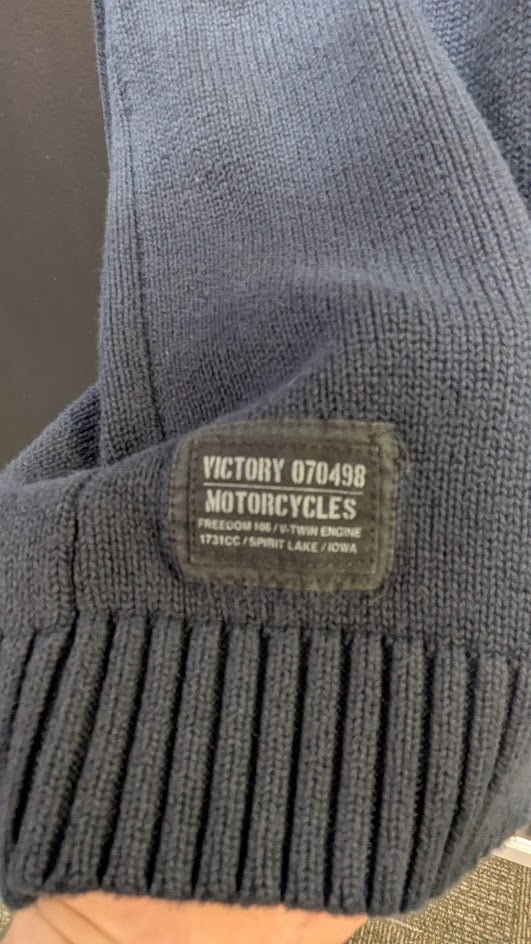Victory Motorcycles Quarter-Zip Knit Sweater – Men's 2XL Navy Blue
