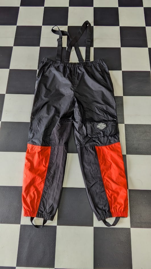 Harley-Davidson Waterproof Rain Bib Pants Motorcycle Overpants Men's 2XL Black Red