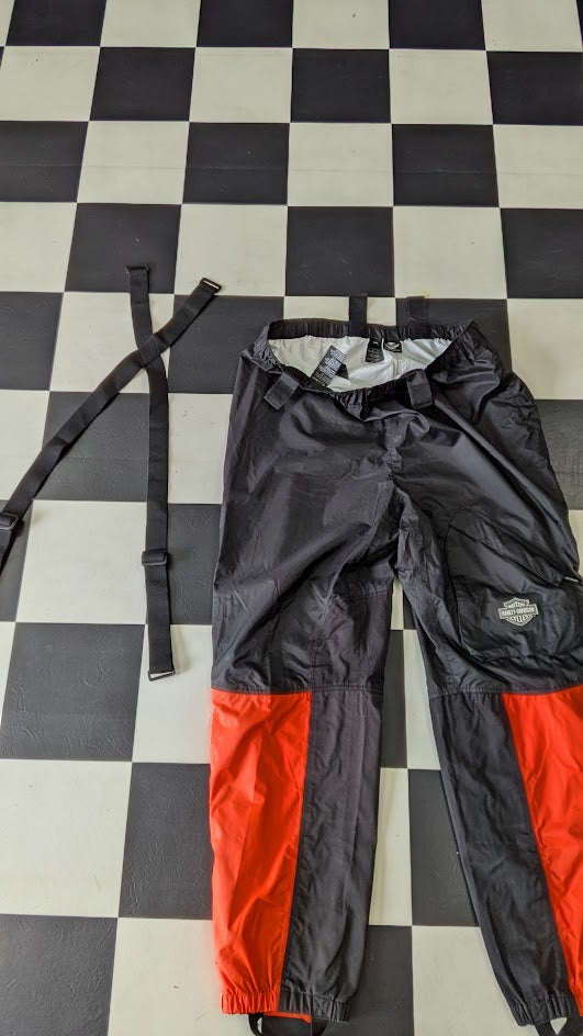 Harley-Davidson Waterproof Rain Bib Pants Motorcycle Overpants Men's 2XL Black Red