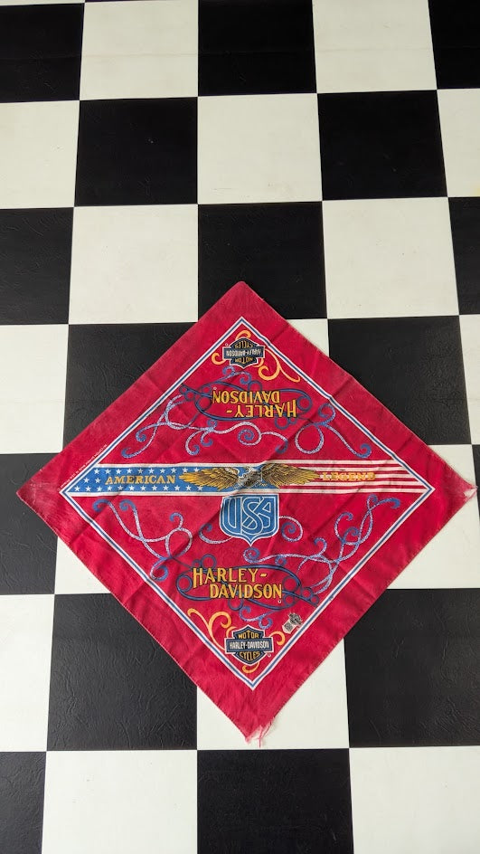 Vintage Harley-Davidson USA "American Legend" Bandana Red Cotton Motorcycle Head Scarf