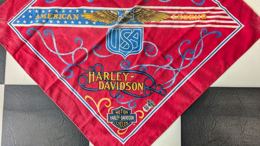 Vintage Harley-Davidson USA "American Legend" Bandana Red Cotton Motorcycle Head Scarf