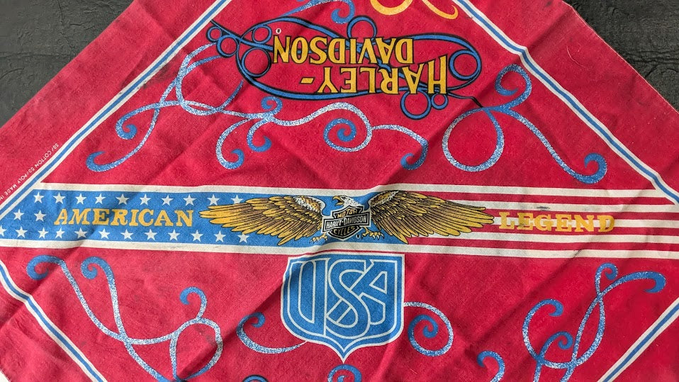 Vintage Harley-Davidson USA "American Legend" Bandana Red Cotton Motorcycle Head Scarf