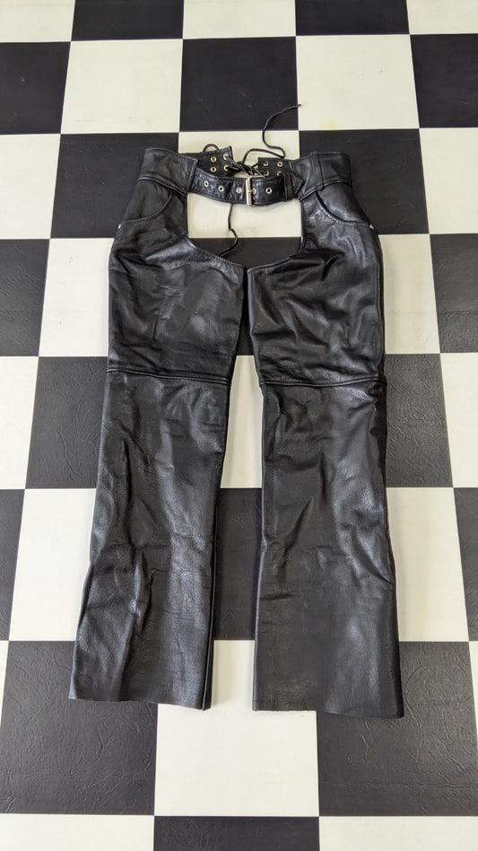 MMB Genuine Leather Motorcycle Chaps Black Lace-Up Riding Chaps XS