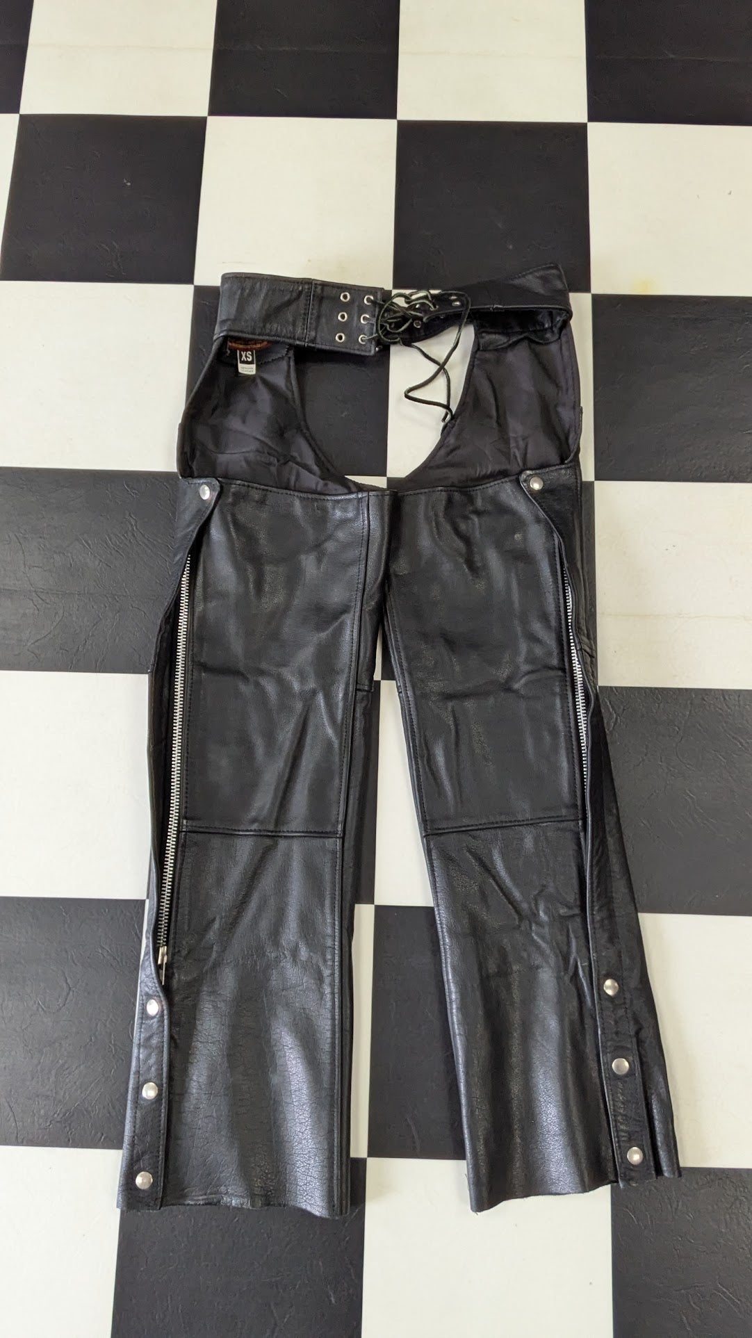 MMB Genuine Leather Motorcycle Chaps Black Lace-Up Riding Chaps XS