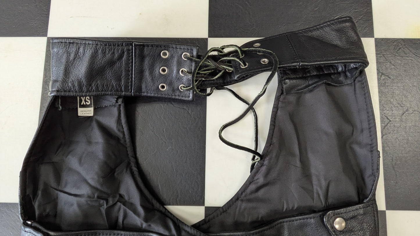 MMB Genuine Leather Motorcycle Chaps Black Lace-Up Riding Chaps XS