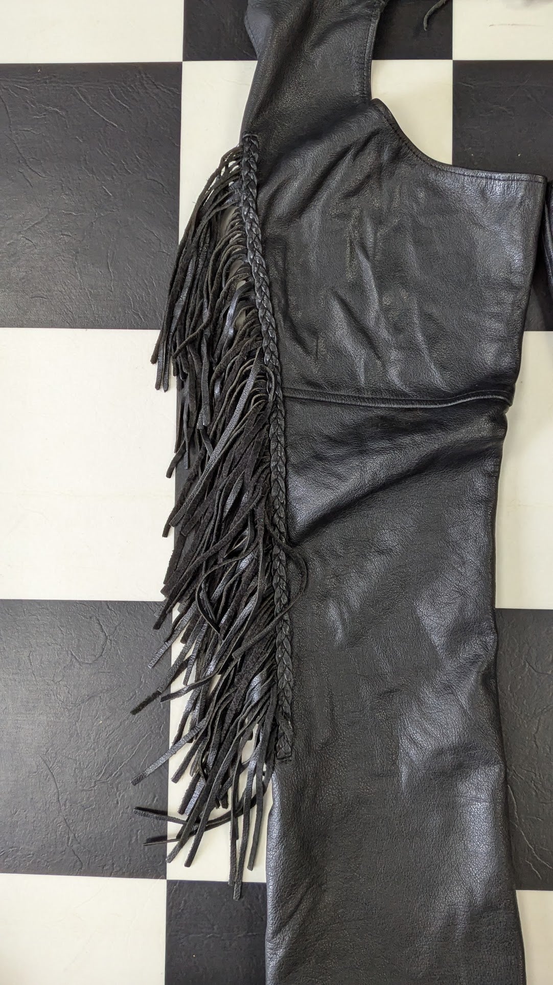 MOB Classic X4 Genuine Leather Fringe Motorcycle Chaps Black Western Riding Chaps