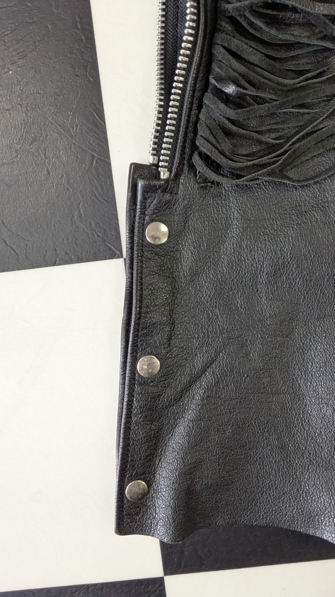 MOB Classic X4 Genuine Leather Fringe Motorcycle Chaps Black Western Riding Chaps