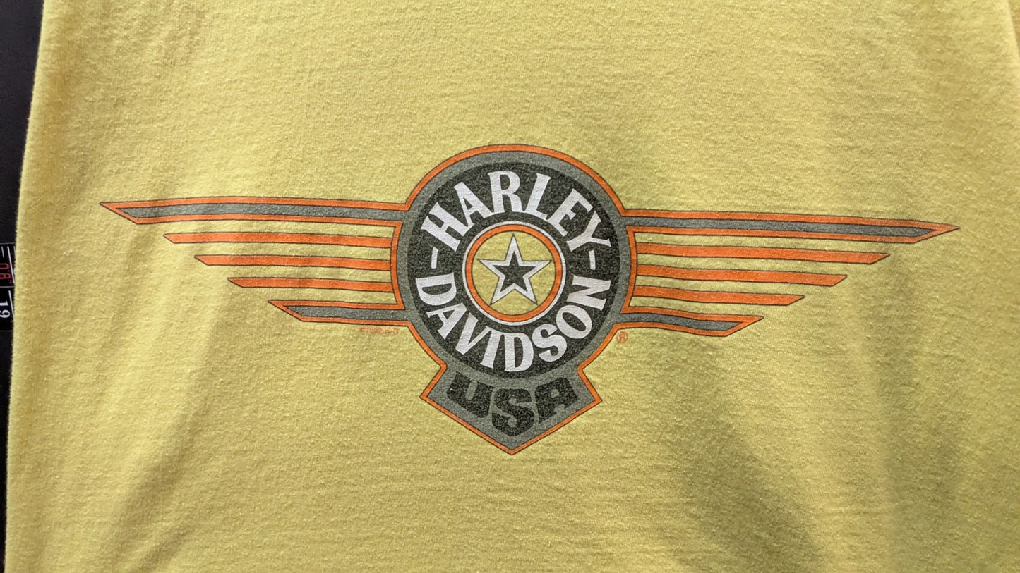 Vintage 1999 Harley-Davidson Jamestown California T-Shirt – XL – Yellow Dealer Tee