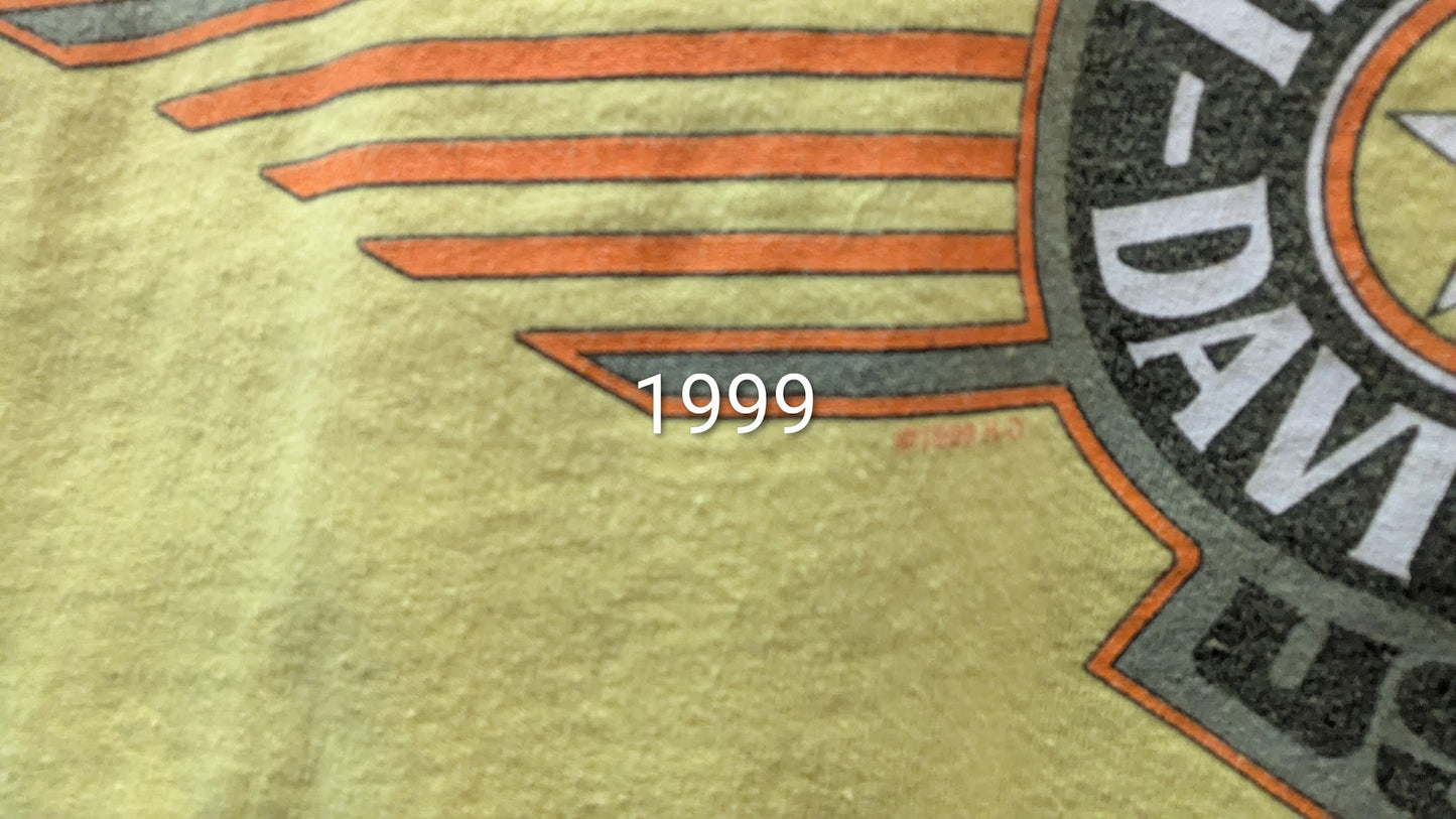 Vintage 1999 Harley-Davidson Jamestown California T-Shirt – XL – Yellow Dealer Tee