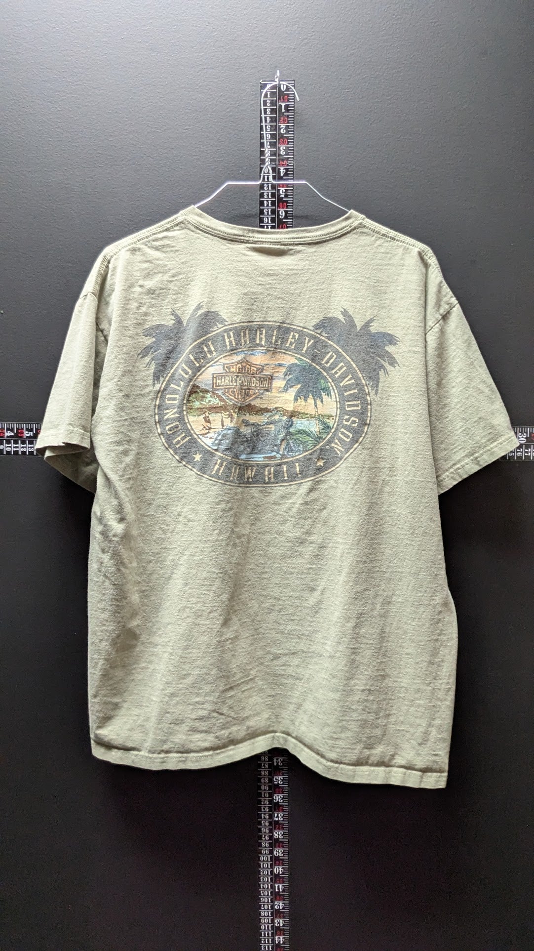 Vintage Honolulu Harley-Davidson Hawaii T-Shirt Olive Green Dealer Tee