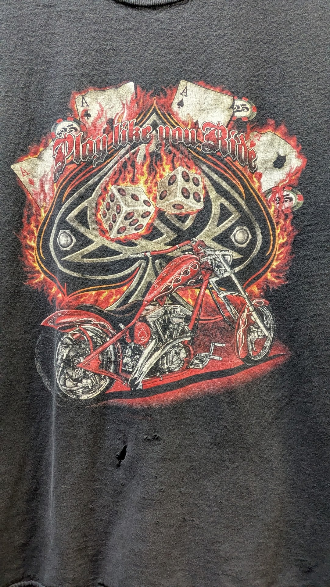 Vintage Chopper Motorcycle "Play Like You Ride" Graphic T-Shirt