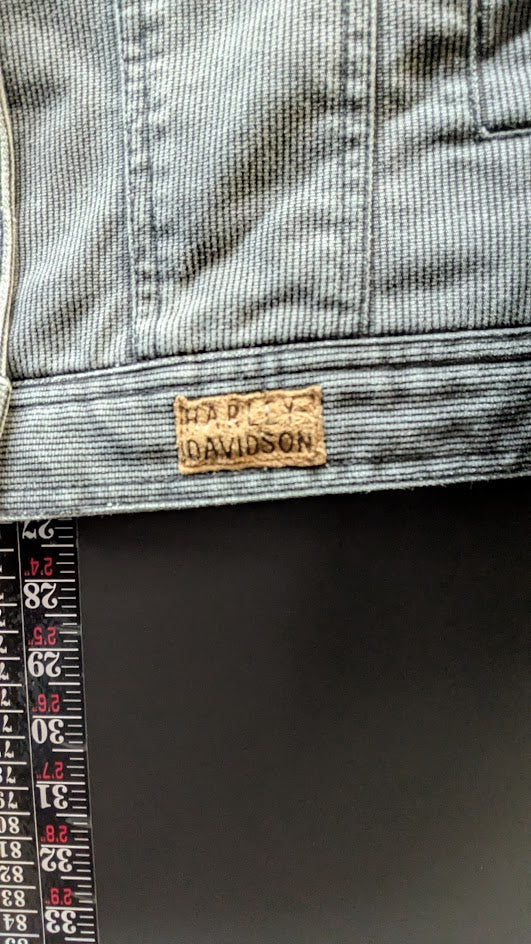 Y2K Harley-Davidson Women's Gray Denim Jacket with Embroidered Back Patch