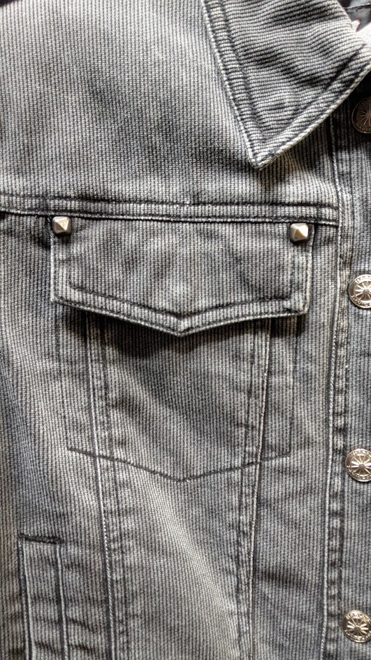 Y2K Harley-Davidson Women's Gray Denim Jacket with Embroidered Back Patch