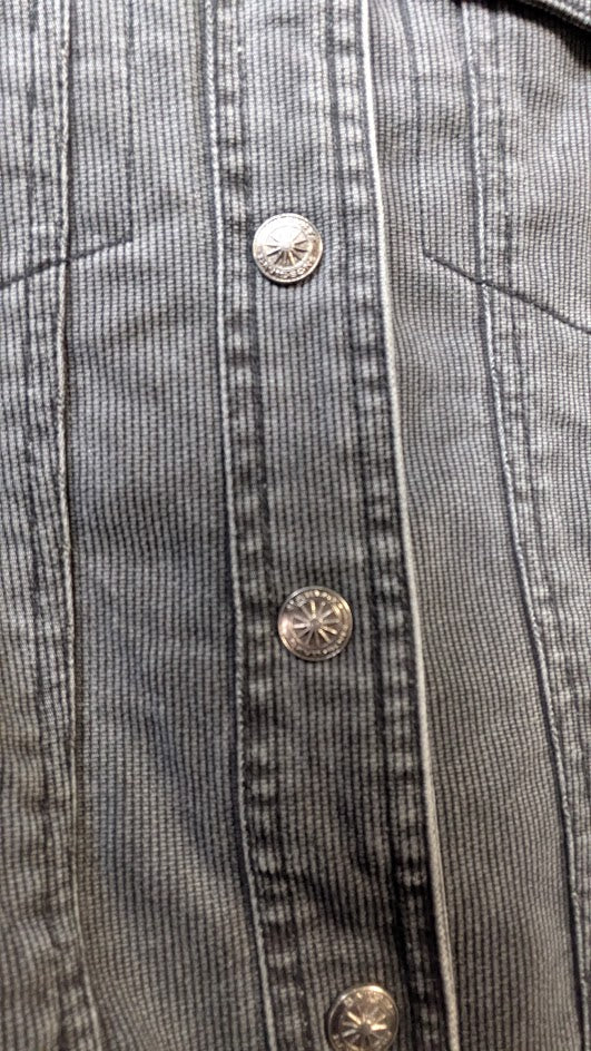 Y2K Harley-Davidson Women's Gray Denim Jacket with Embroidered Back Patch