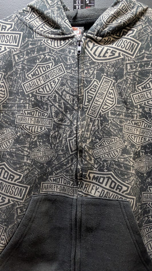 Harley-Davidson Youth All-Over Print Zip Hoodie – Size M (10/12)