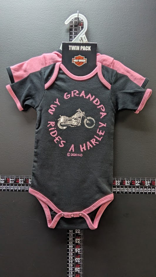 Harley-Davidson Infant Twin Pack Bodysuits – New With Tags – Pink & Black – 2 Piece Set