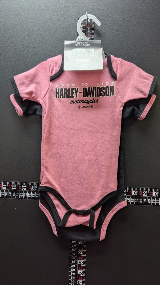 Harley-Davidson Infant Twin Pack Bodysuits – New With Tags – Pink & Black – 2 Piece Set