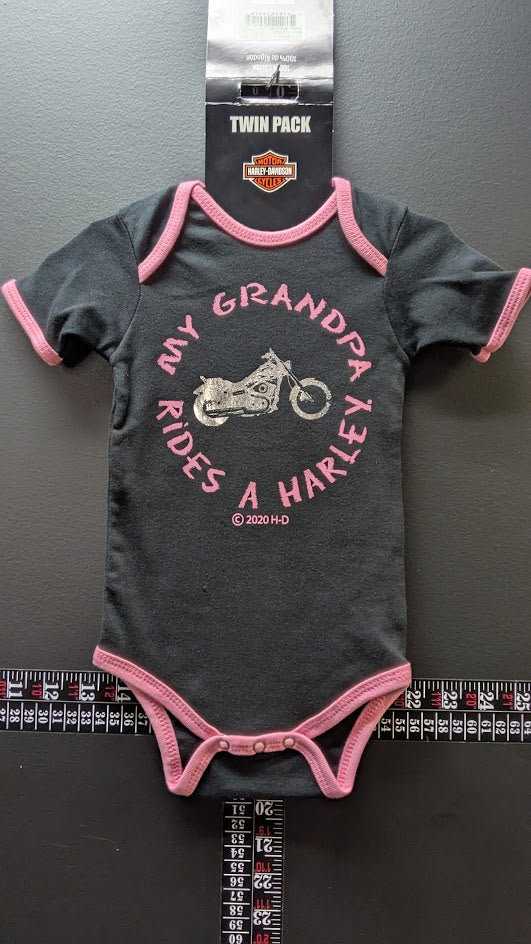 Harley-Davidson Infant Twin Pack Bodysuits – New With Tags – Pink & Black – 2 Piece Set