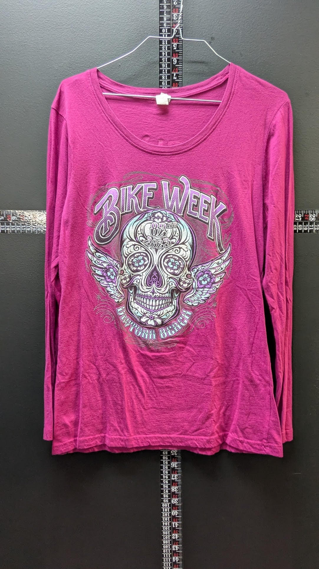 2023 Daytona Bike Week Long Sleeve T Shirt Large Pink Sugar Skull Motorcycle Rally Tee