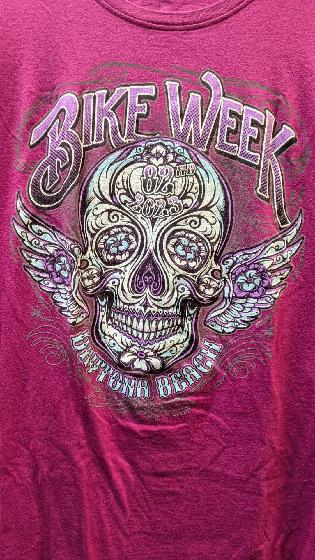 2023 Daytona Bike Week Long Sleeve T Shirt Large Pink Sugar Skull Motorcycle Rally Tee
