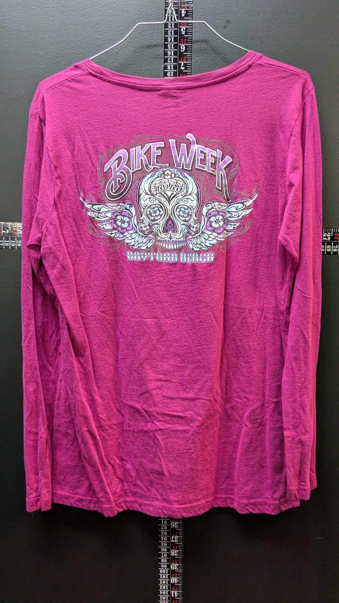2023 Daytona Bike Week Long Sleeve T Shirt Large Pink Sugar Skull Motorcycle Rally Tee