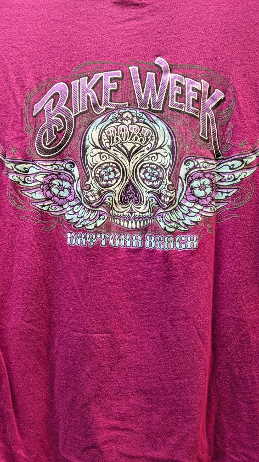 2023 Daytona Bike Week Long Sleeve T Shirt Large Pink Sugar Skull Motorcycle Rally Tee
