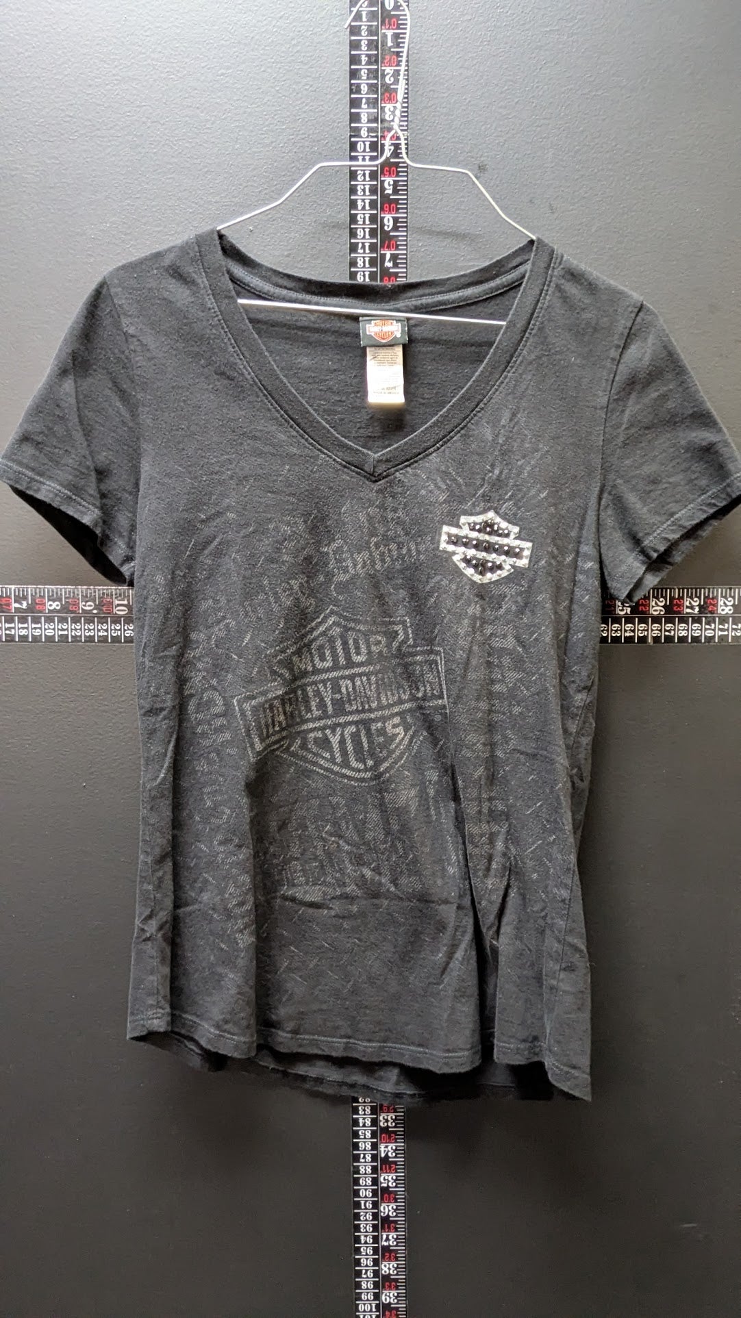 Harley Davidson Womens Medium V Neck T Shirt Brunswick Harley Davidson Troy NY Studded Logo