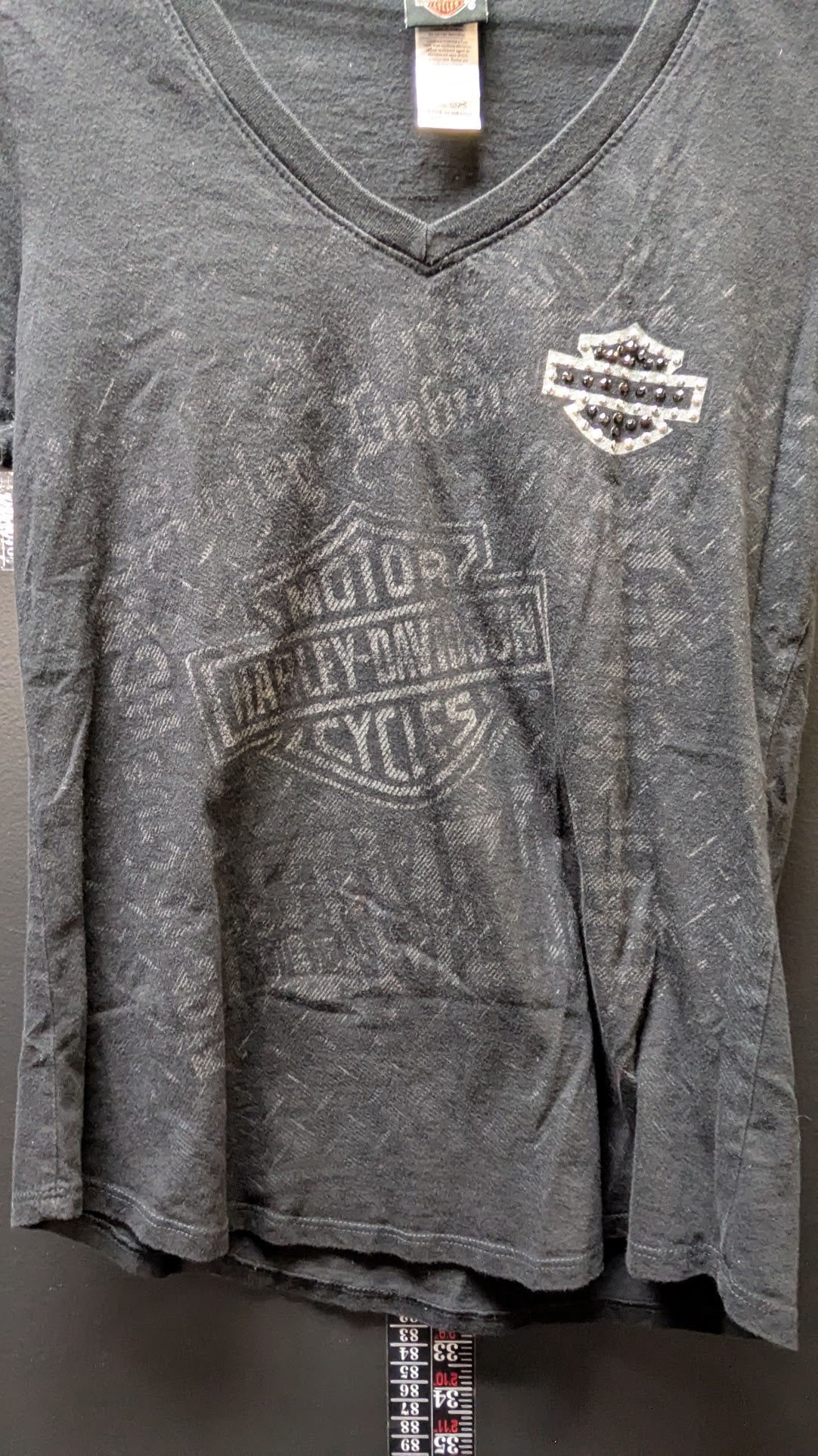 Harley Davidson Womens Medium V Neck T Shirt Brunswick Harley Davidson Troy NY Studded Logo