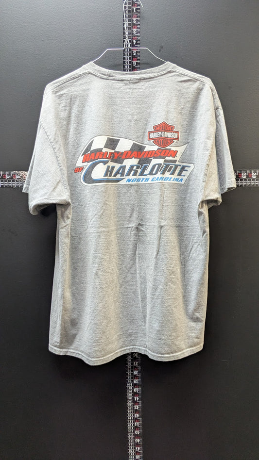 Harley-Davidson Charlotte North Carolina Racing Pocket T-Shirt Gray Large