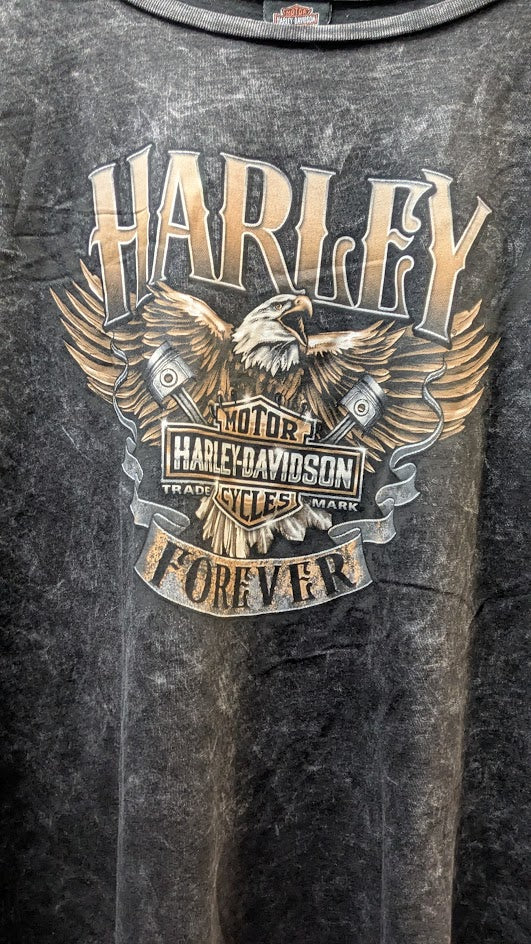 Harley-Davidson Womens XL Mineral Wash Studded 3/4 Sleeve Top NWT Barnett Harley