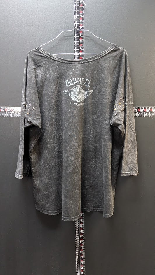 Harley-Davidson Womens XL Mineral Wash Studded 3/4 Sleeve Top NWT Barnett Harley