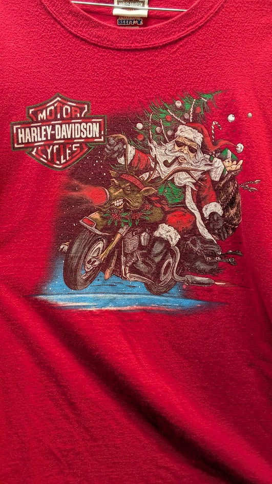 Harley-Davidson Christmas Santa Long Sleeve Shirt 2XL Chuck's Harley Bloomington IN