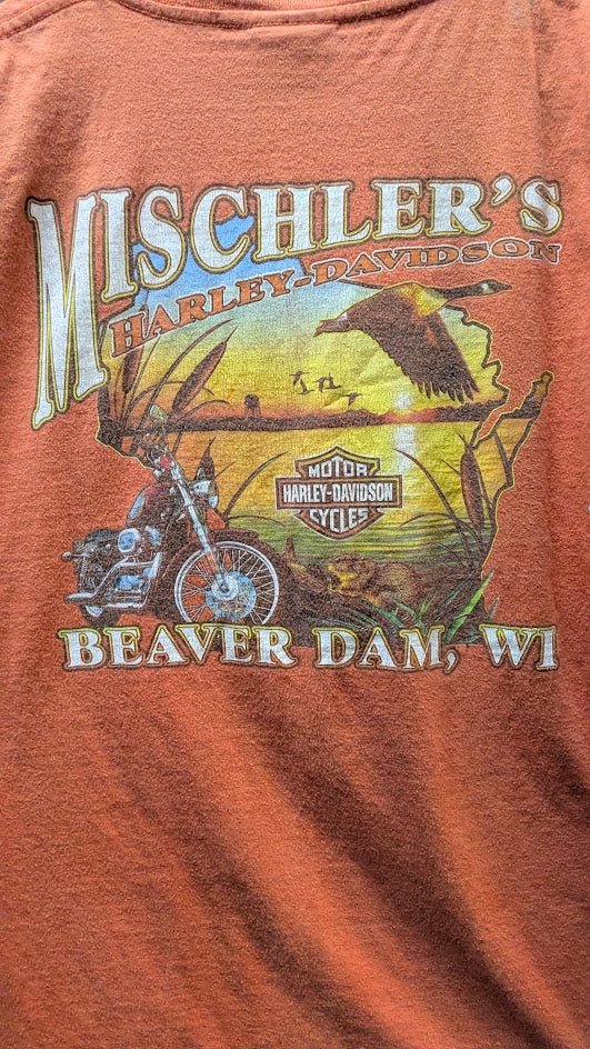 Harley-Davidson Cut Off Sleeveless Shirt Medium Mischler's Harley Beaver Dam WI