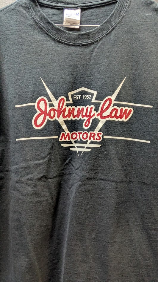 Johnny Law Motors T Shirt Large Gray Hot Rod Street Rod Automotive Graphic Tee