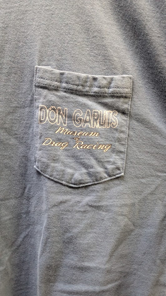 Don Garlits Museum of Drag Racing Pocket T Shirt Blue NHRA Big Daddy Dragster Tee