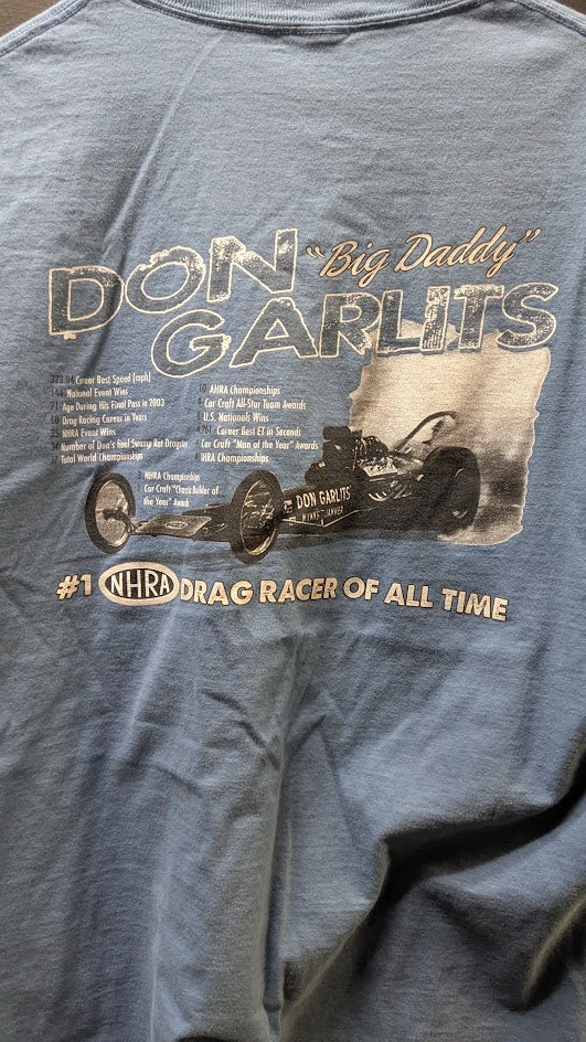 Don Garlits Museum of Drag Racing Pocket T Shirt Blue NHRA Big Daddy Dragster Tee