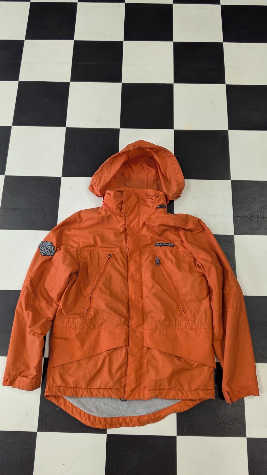 Harley-Davidson Orange Hooded Jacket Women's Small Lightweight Riding Coat