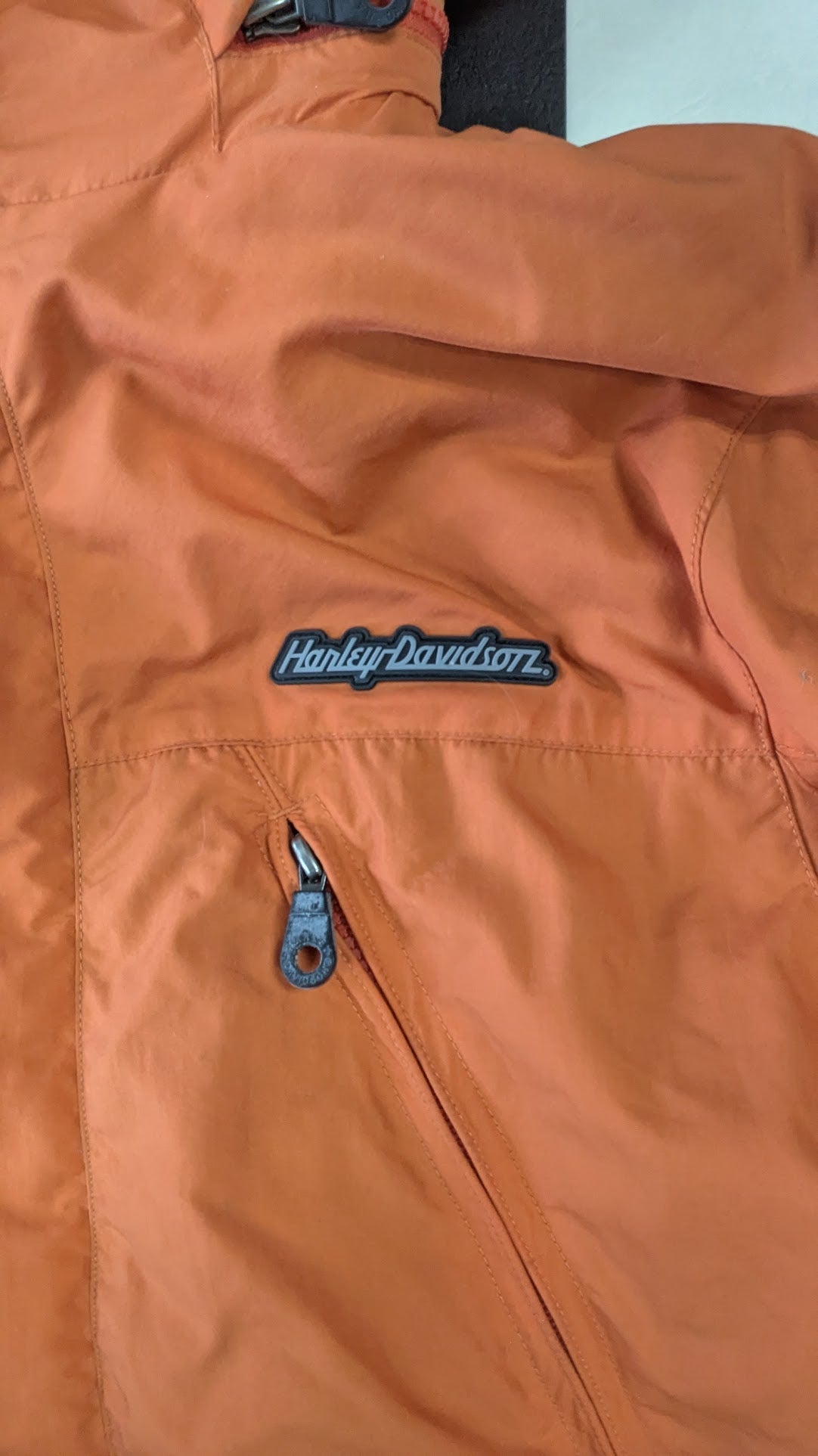 Harley-Davidson Orange Hooded Jacket Women's Small Lightweight Riding Coat