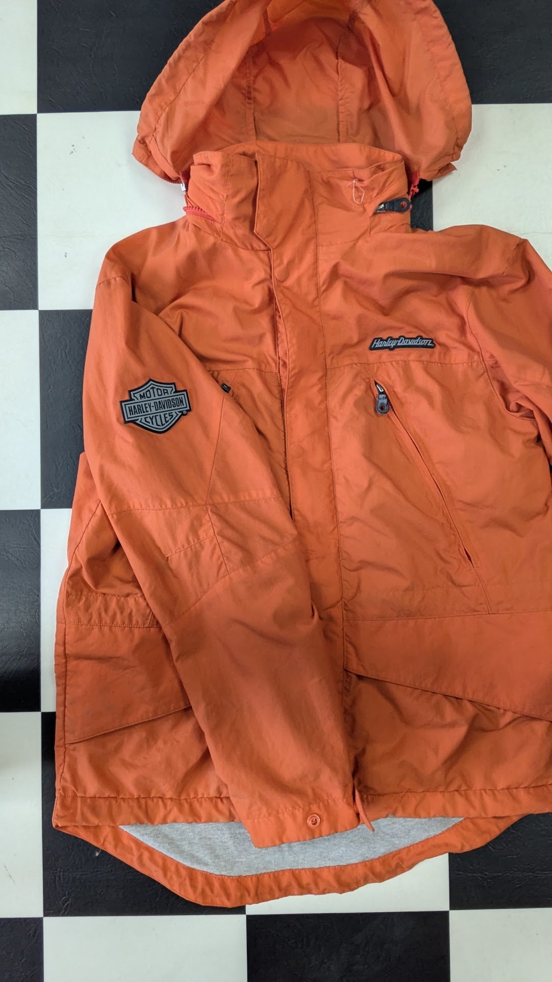 Harley-Davidson Orange Hooded Jacket Women's Small Lightweight Riding Coat