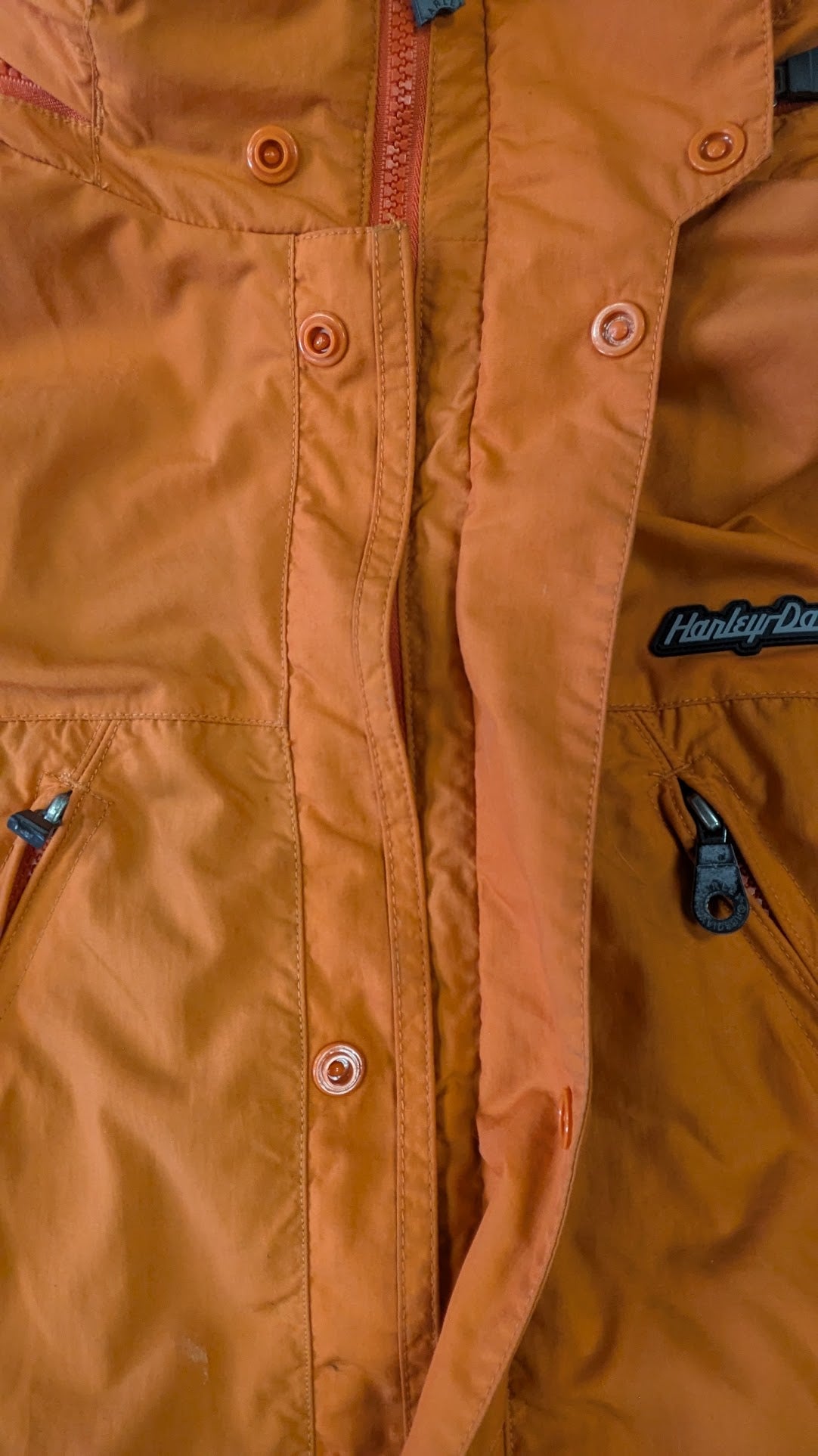 Harley-Davidson Orange Hooded Jacket Women's Small Lightweight Riding Coat
