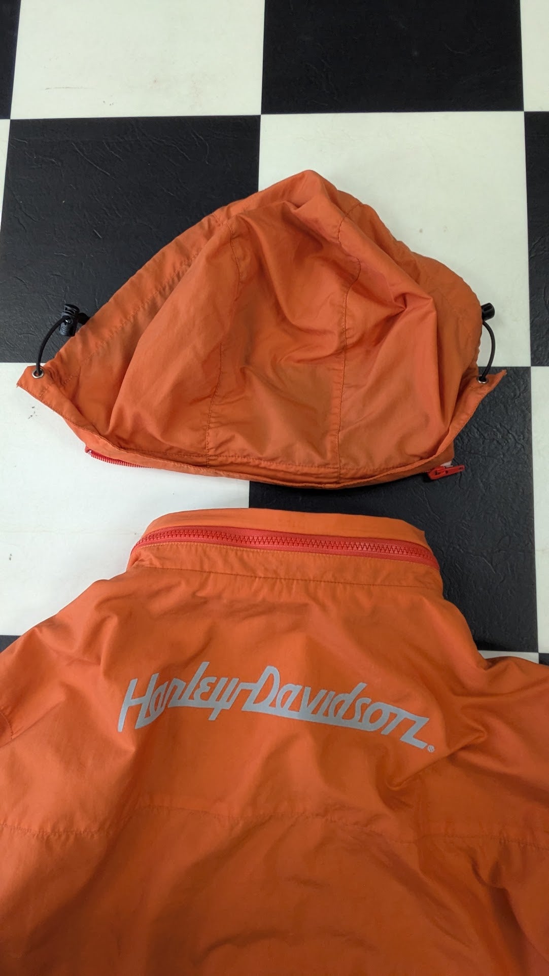 Harley-Davidson Orange Hooded Jacket Women's Small Lightweight Riding Coat