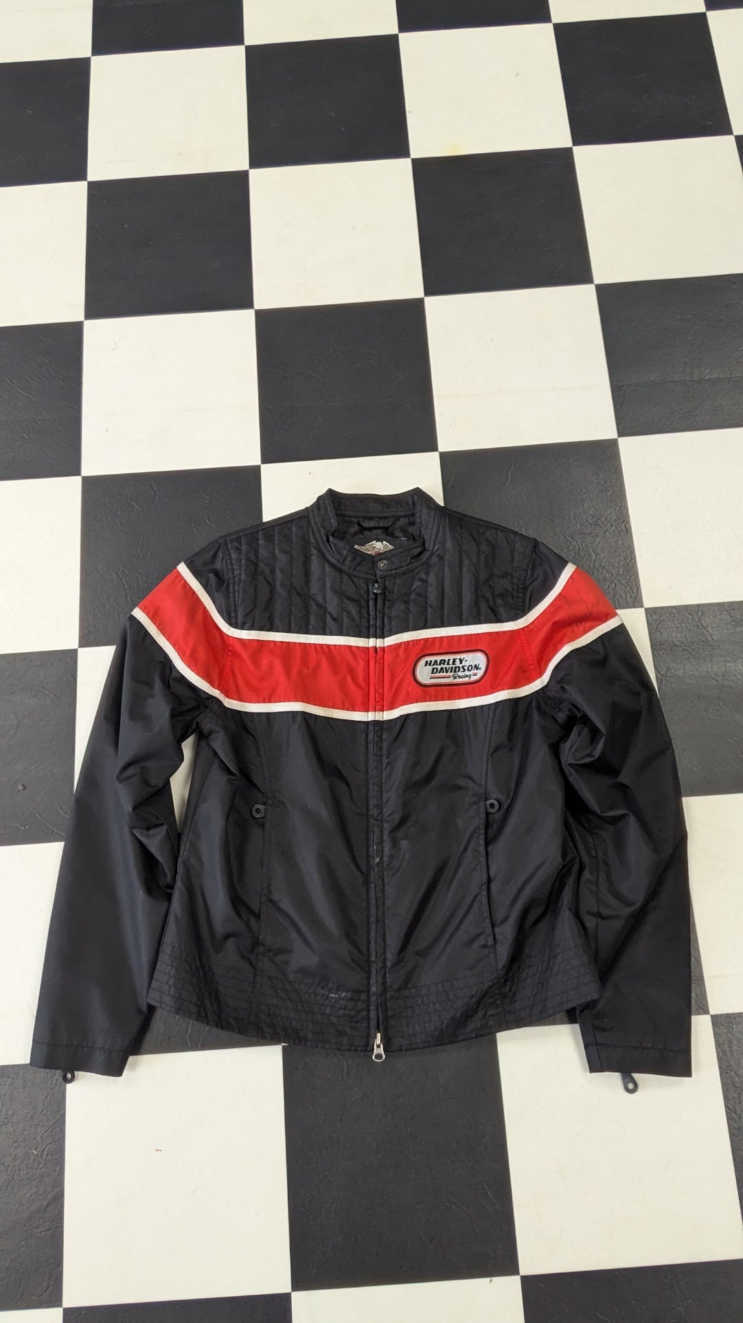 Harley-Davidson Racing Jacket Medium Black Red Full Zip Motorcycle Jacket