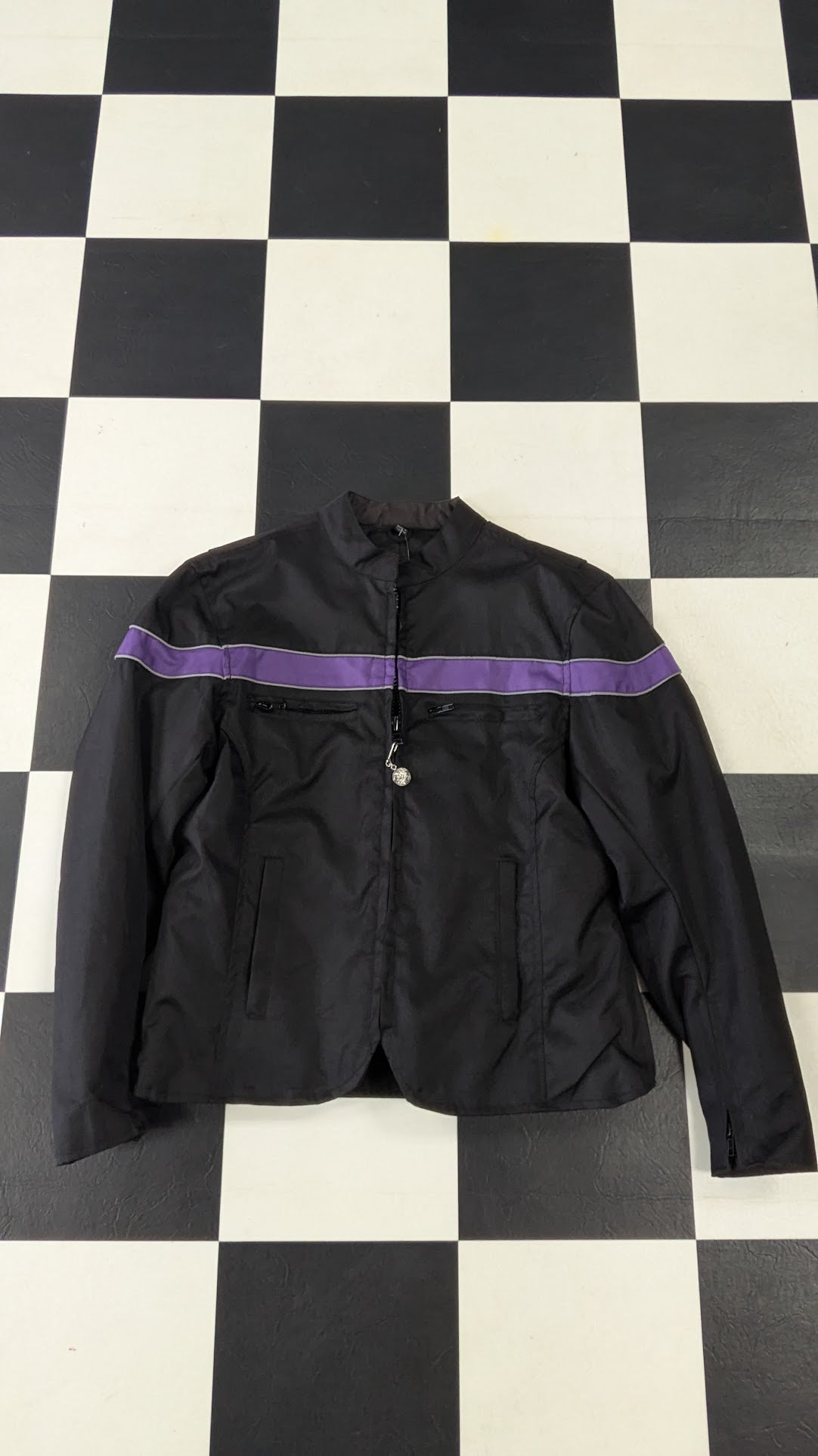 Vance Leathers Women's Motorcycle Riding Jacket Black Purple Size Large Removable Liner