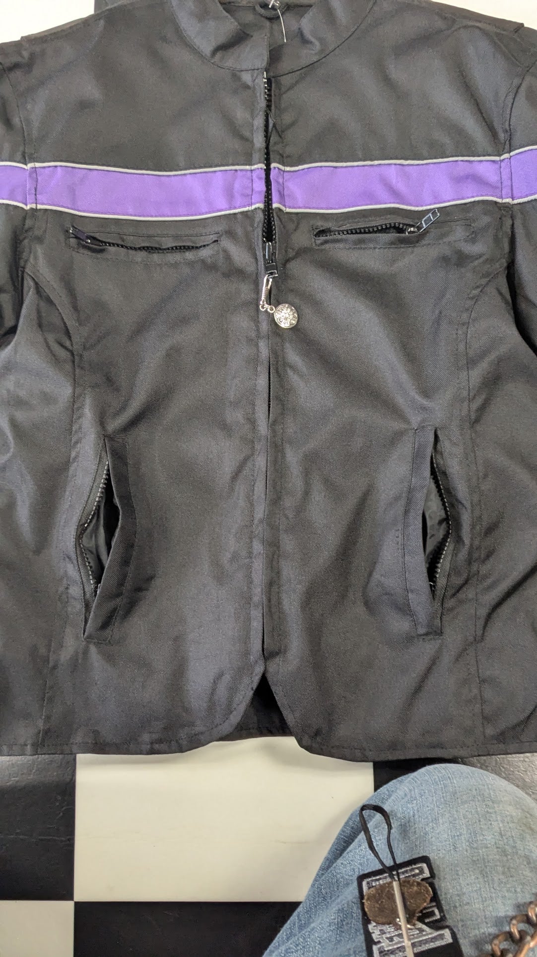 Vance Leathers Women's Motorcycle Riding Jacket Black Purple Size Large Removable Liner