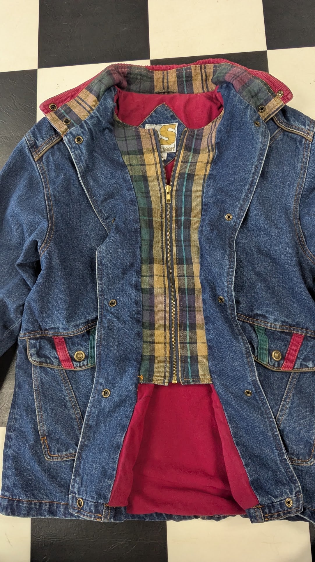 Vintage Current Seen Fleece Lined Denim Jacket Women's Medium Plaid Lined 90s