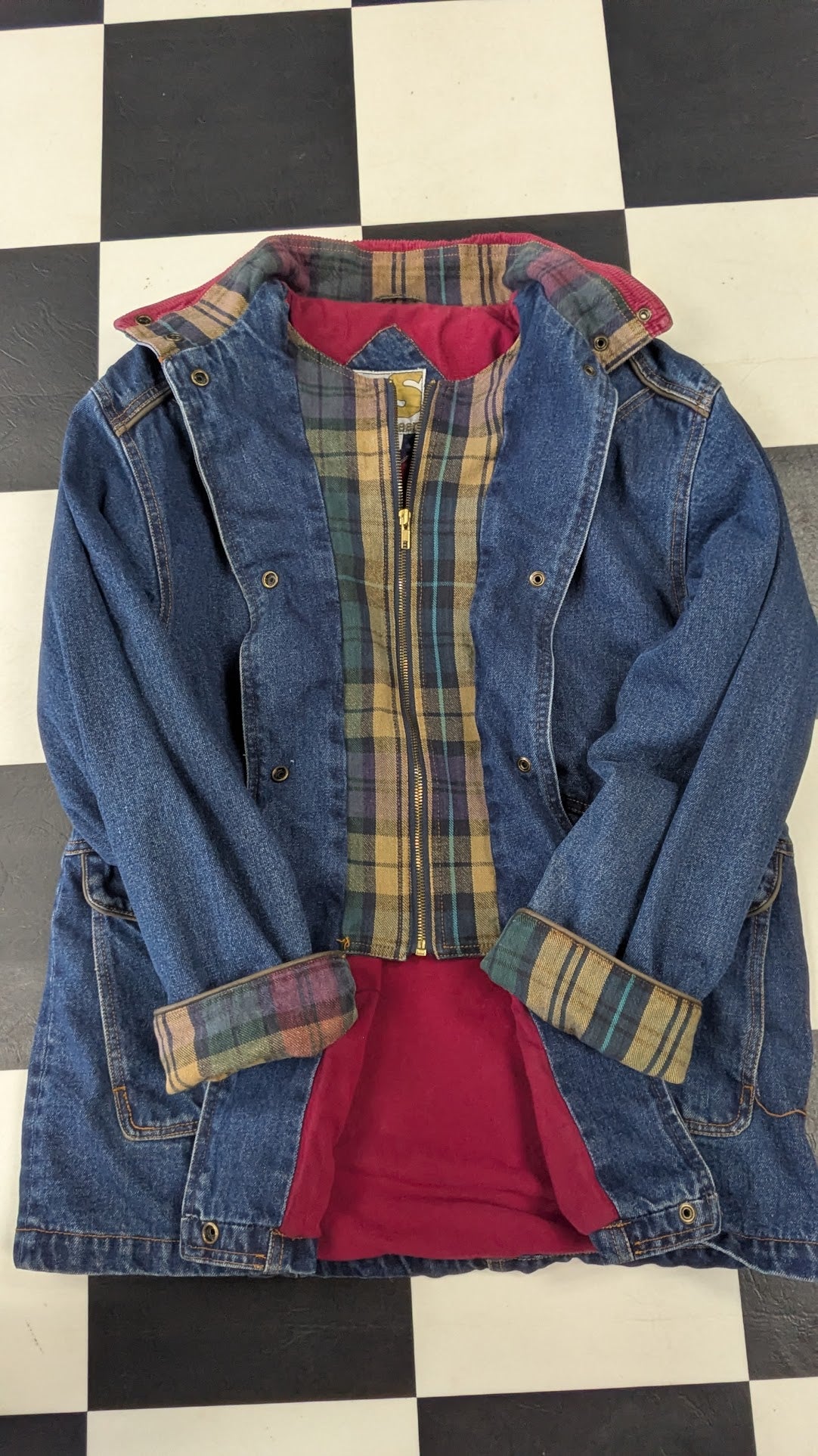 Vintage Current Seen Fleece Lined Denim Jacket Women's Medium Plaid Lined 90s